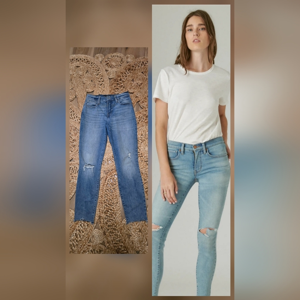 Lucky Brand Medium Blue Distressed Super Skinny Raw Hem Ava Ankle Jeans